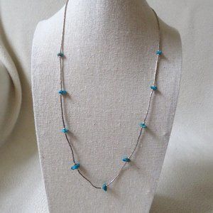 Turquoise Chip Liquid Silver Necklace